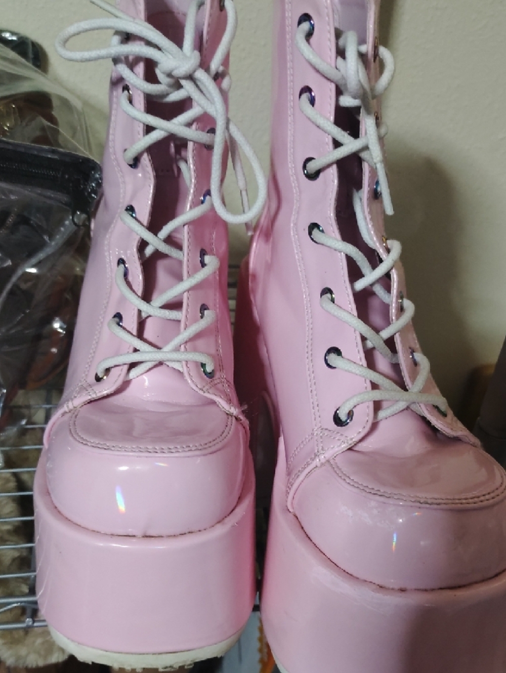 Demonia Pink Patent Platform Boots - Picture 2 of 4